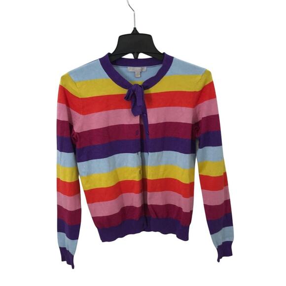 Bogari Rainbow Pride Silk Blend Cardigan Sweater with Bow - Size Small - Picture 1 of 3